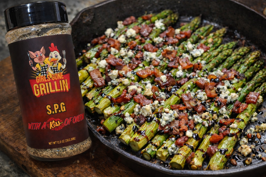 Roasted Asparagus with Bacon & Blue Cheese - Girls Gone Grillin Style
