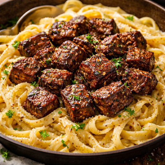 Garlic Butter Steak Bites with Creamy Pasta- Girls Gone Grillin' Style