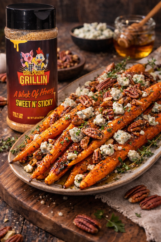 Roasted Carrots with Pecans & Blue Cheese- Girls Gone Grillin' Style