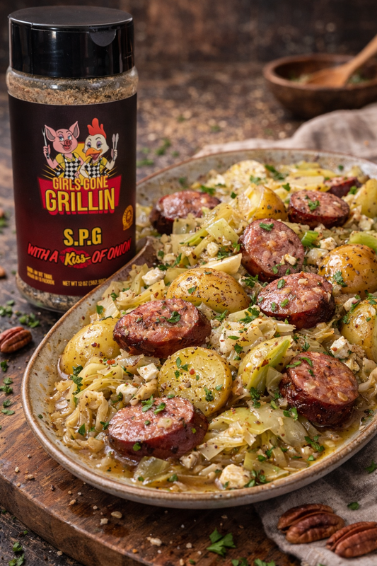 Slow-Cooked Cabbage, Potatoes & Kielbasa-Girls Gone Grillin' Style