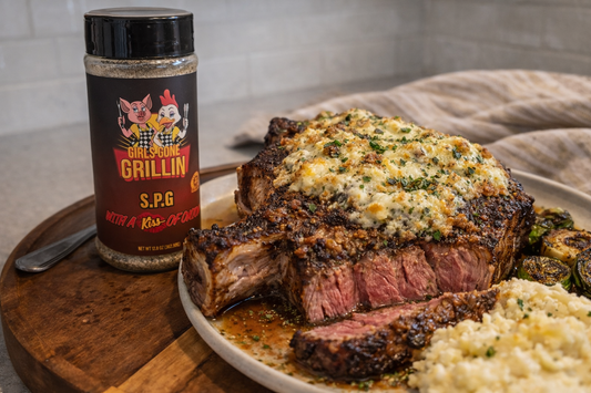 Gorgonzola-Crusted Bone-In Ribeye- Girls Gone grillin Style