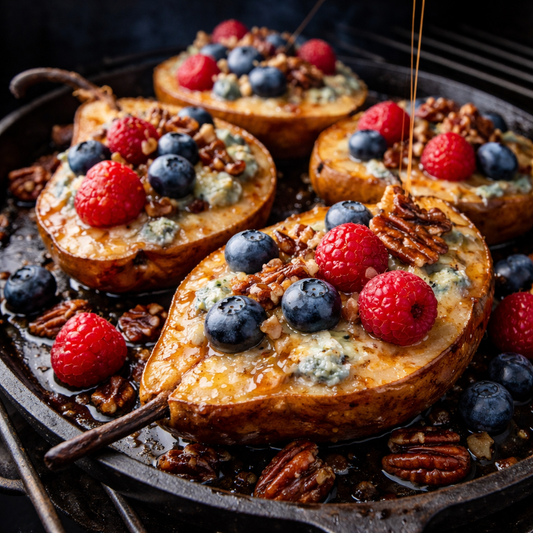 Red, White & Blue Cheese Stuffed Smoked Pears