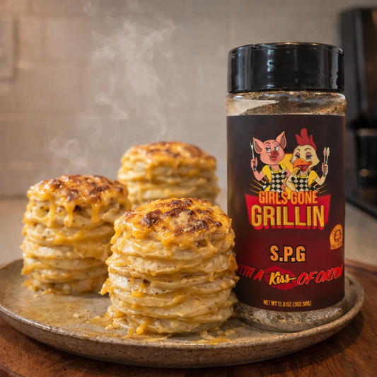 Smoked Cheesy Potato Stack - Girls Gone Grillin Style