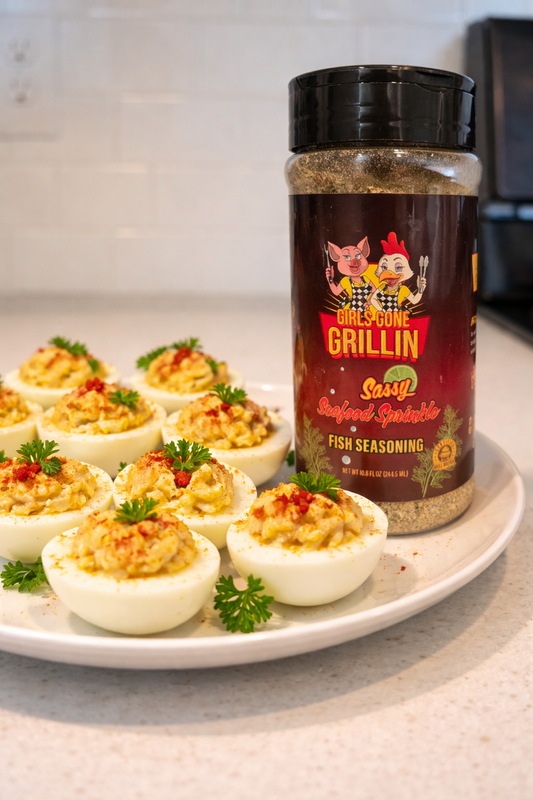 Girls Gone Grillin’ Sassy Seafood Deviled Eggs