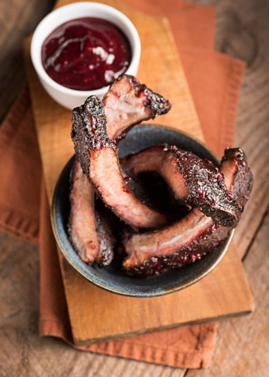 Smoked Spareribs with Cherry Chipotle BBQ Sauce