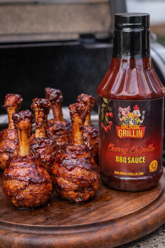 Bacon-Wrapped Chicken Lollipops with Cherry Chipotle BBQ Sauce
