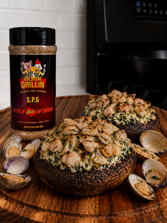 Smoked Clam & Spinach Stuffed Portobello Mushrooms' Girls Gone Grillin' Style