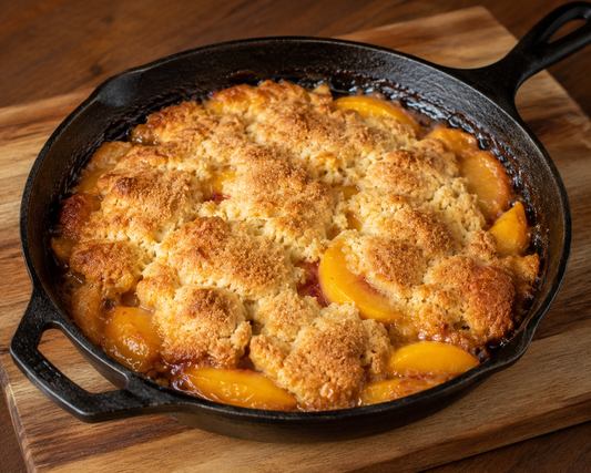 Smoked Cast Iron Dump Peach Cobbler Girls Gone Grillin' Style