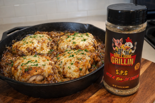 Cast Iron French Onion Chicken-Girls Gone Grillin’ Style